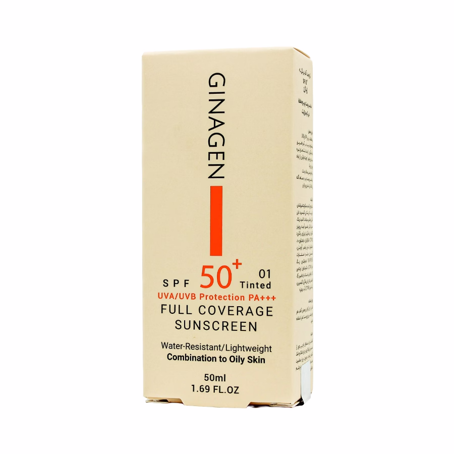 کرم ضد آفتاب رنگی ژیناژن 01 مناسب پوست مختلط تا چرب با اس پی اف 50 - 6e5