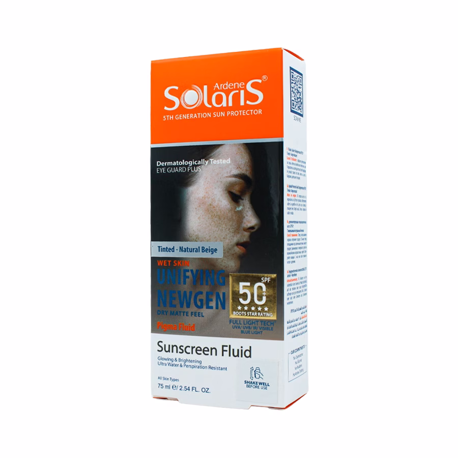 فلوئید ضد آفتاب و روشن کننده پوست یونی فایینگ نیوژن آردن سولاریس رنگی بژ طبیعی اس پی اف 50