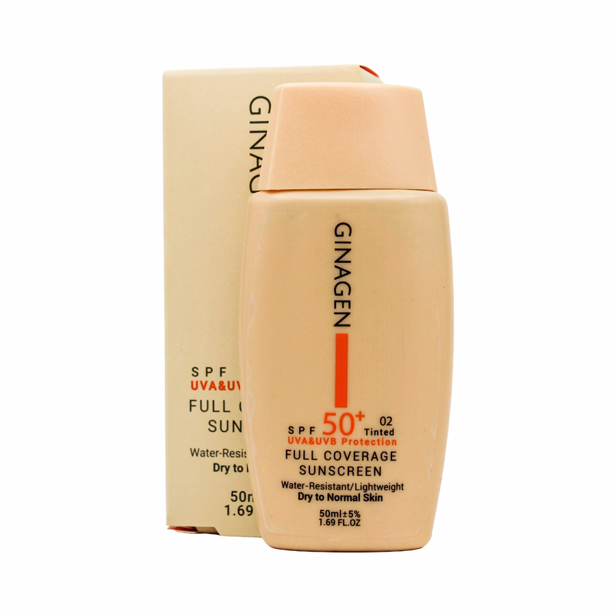 کرم ضد آفتاب رنگی ژیناژن 02 مناسب پوست خشک و نرمال با اس پی اف 50