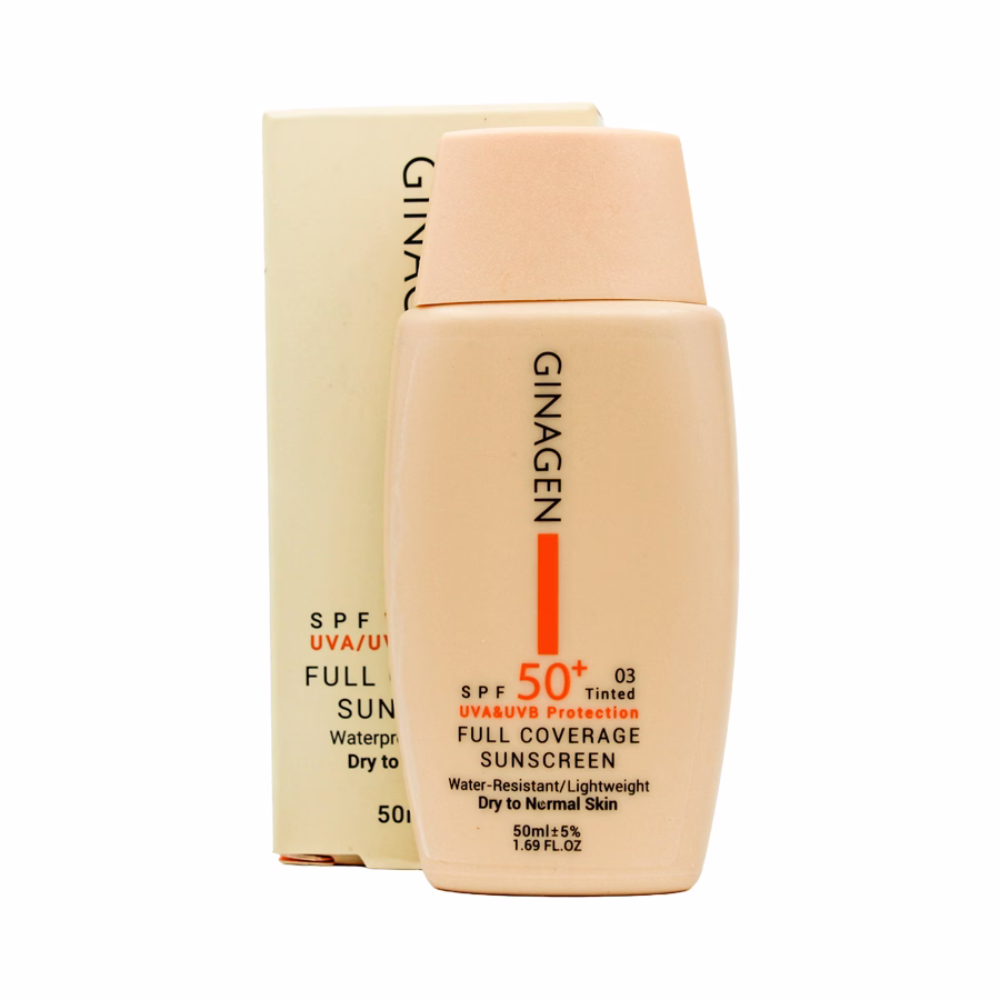 کرم ضد آفتاب رنگی ژیناژن 03 مناسب پوست خشک و نرمال با اس پی اف 50