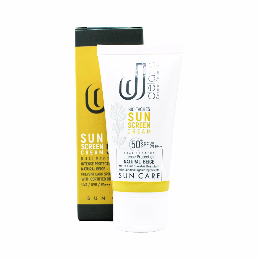 کرم ضد آفتاب رنگی بایو تاچز دلانو مناسب پوست های دارای لک بژ طبیعی اس پی اف 50