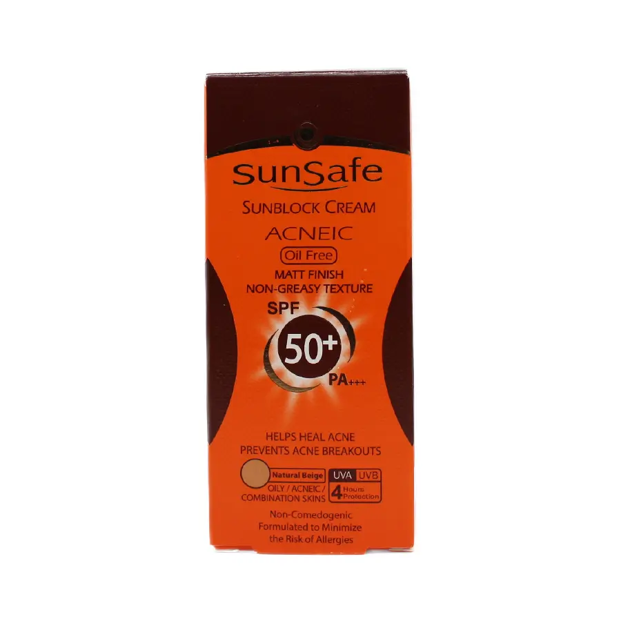 کرم ضدآفتاب سان سیف SPF50 فاقد چربی بژ طبیعی 50 گرم 3