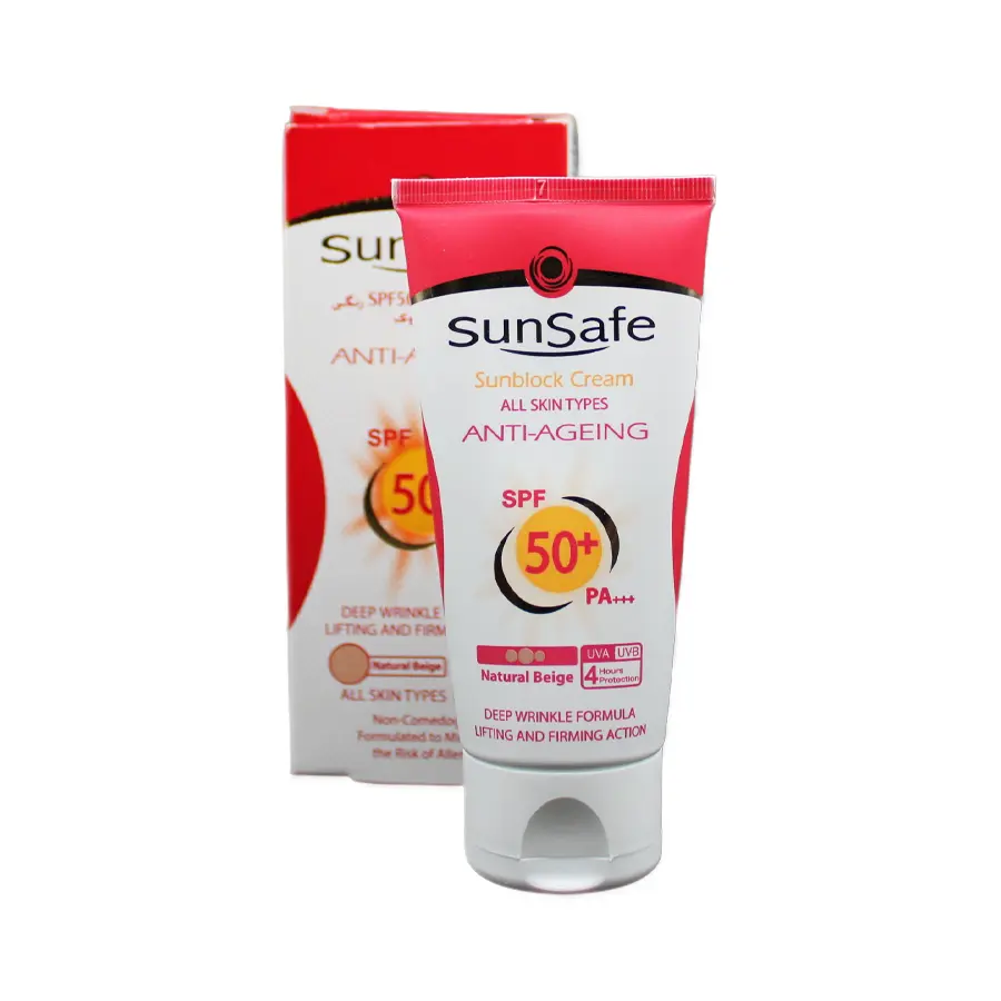 کرم ضدآفتاب ضدچروک سان سیف SPF50 بژ طبیعی 50 گرم 1