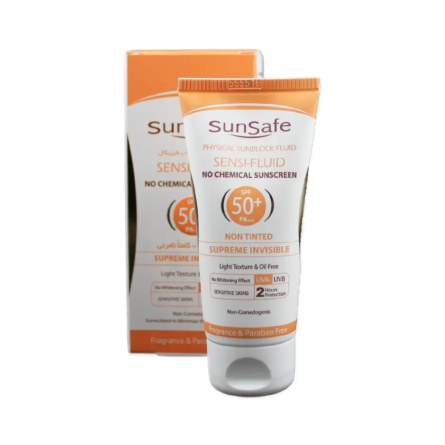 فلوئید ضدآفتاب فیزیکال سان سیف SPF50 بدون رنگ 50 میلی لیتر 1