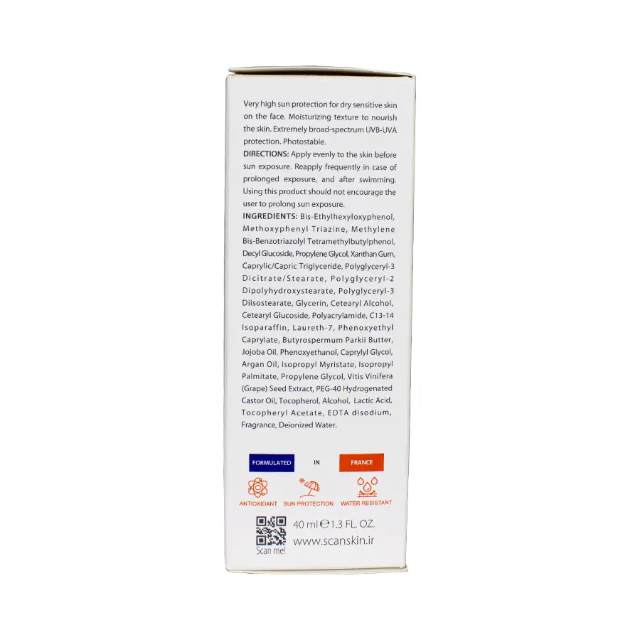 کرم ضدآفتاب SPF50 فاقد رنگ پوست خشک اسکن اسکین 40 میلی لیتر 1