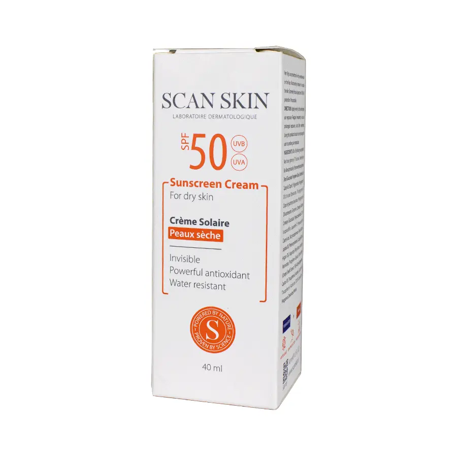 کرم ضدآفتاب SPF50 فاقد رنگ پوست خشک اسکن اسکین 40 میلی لیتر
