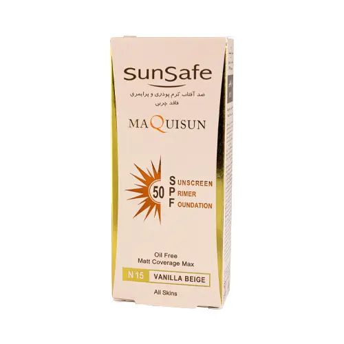 ضدآفتاب کرم پودری مکیسان N15 سان سیف SPF50 بژ وانیلی 40 گرم