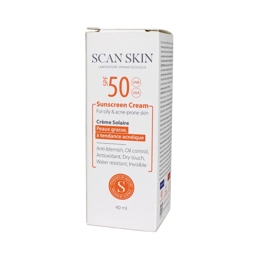 کرم ضدآفتاب SPF50 فاقد رنگ پوست چرب و مستعد آکنه اسکن اسکین 40 میلی لیتر