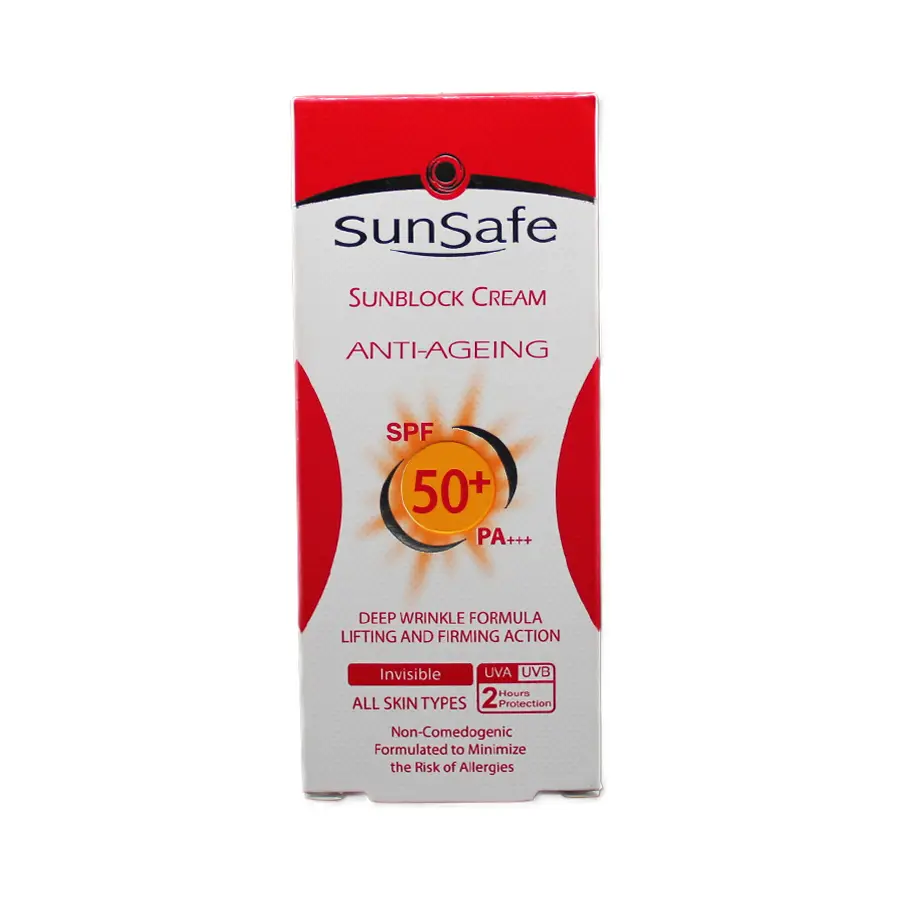 کرم ضد آفتاب ضد چروک سان سیف SPF50 بی رنگ انواع پوست 50 گرم 3