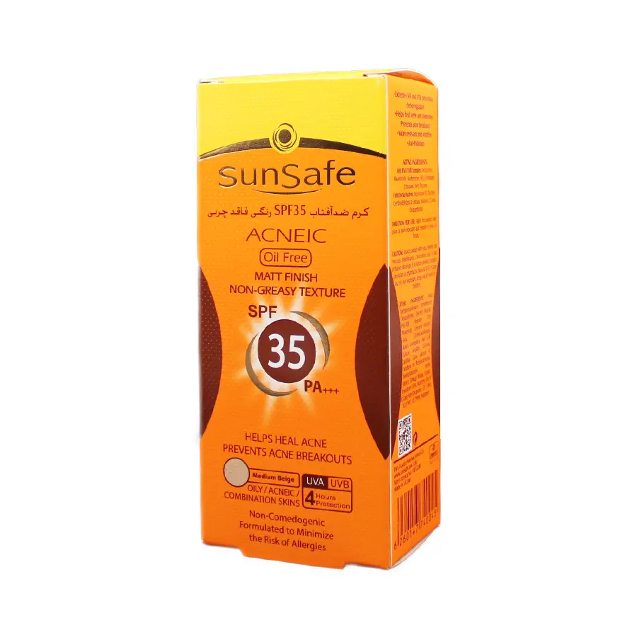 کرم ضدآفتاب سان سیف SPF35 فاقد چربی مدیوم بژ 50 گرم