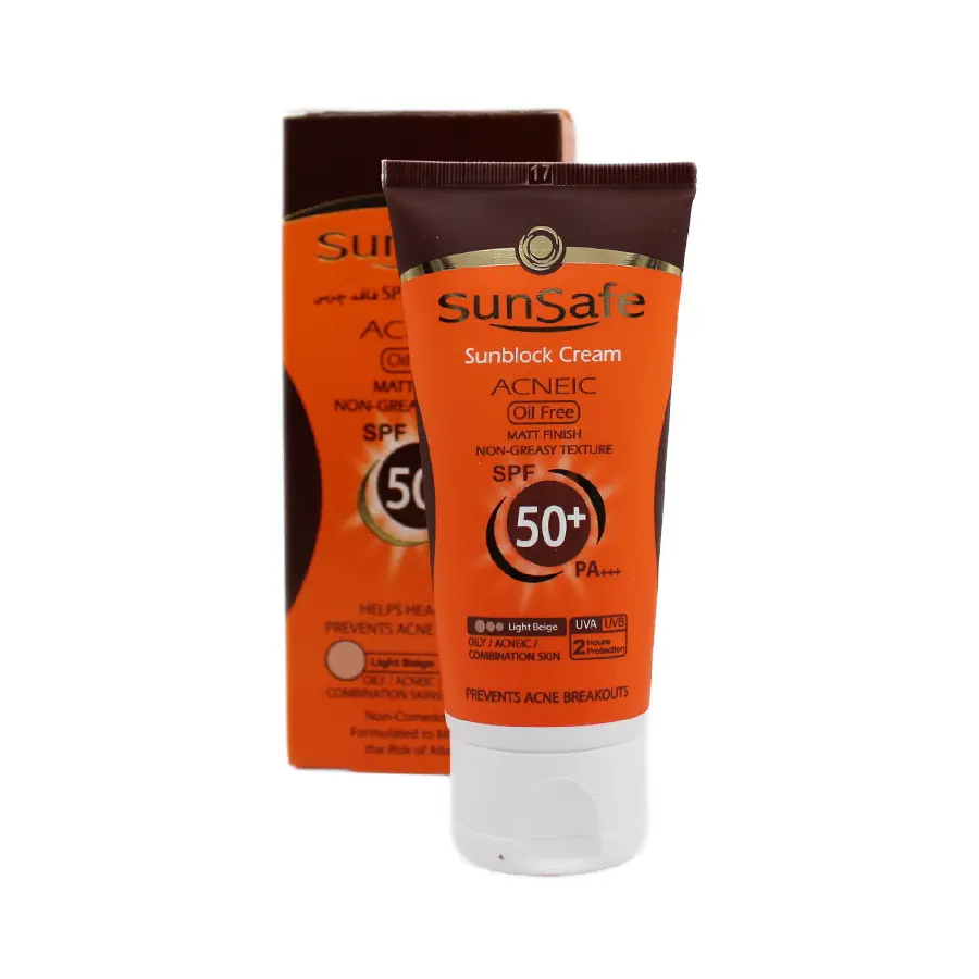 کرم ضدآفتاب سان سیف SPF50 فاقد چربی بژ روشن 50 گرم 1
