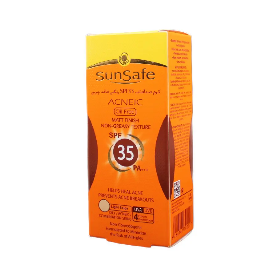 کرم ضدآفتاب سان سیف SPF35 فاقد چربی بژ روشن 50 گرم