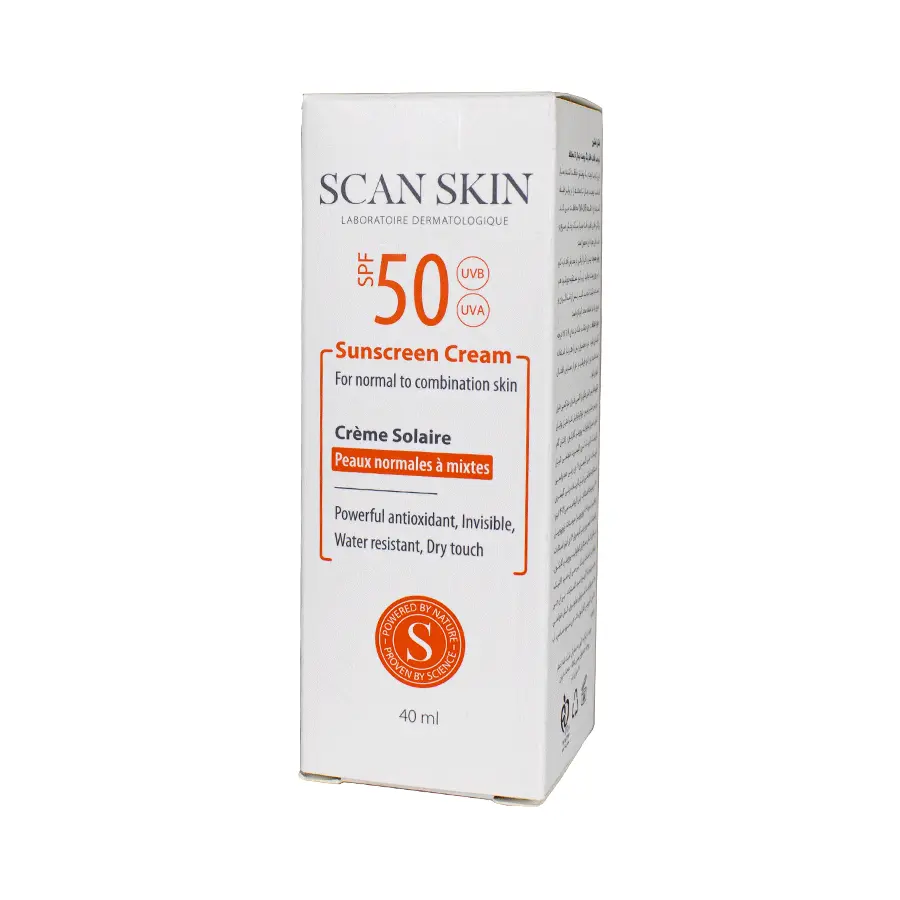 کرم ضدآفتاب SPF50 فاقد رنگ پوست نرمال تا مختلط اسکن اسکین 40 میلی لیتر