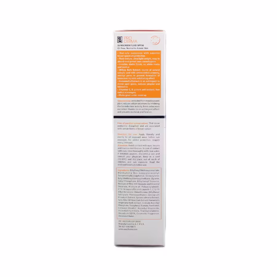 فلوئید ضد آفتاب فاقد چربی پرودرما مناسب پوست های معمولی و چرب اس پی اف 50 بی رنگ 50 میلی لیتر 4