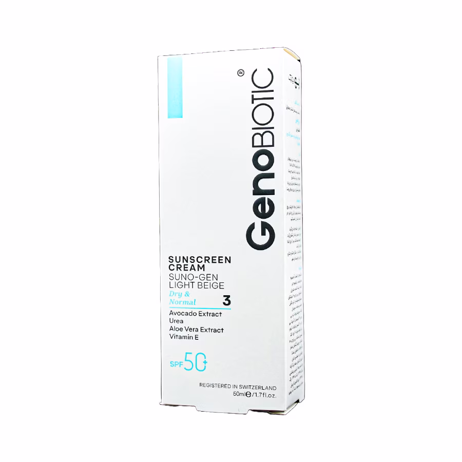 کرم ضد آفتاب سانوژن ژنوبایوتیک پوست خشک و معمولی SPF50 بژ روشن  50 میلی لیتر