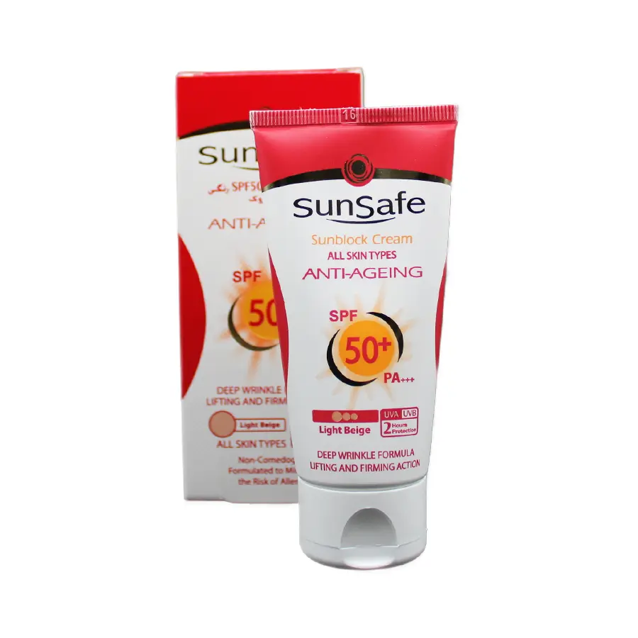 کرم ضدآفتاب ضدچروک سان سیف SPF50 بژ روشن 50 گرم 1