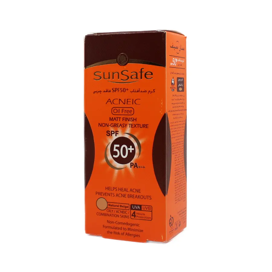 کرم ضدآفتاب سان سیف SPF50 فاقد چربی بژ طبیعی 50 گرم